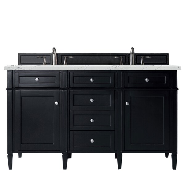 James Martin Vanities Brittany 60'' D Vanity, Black Onyx w/ Ethereal Noctis Silestone Top w/FreePower Wireless Charger 650-V60D-BKO-FENC - main