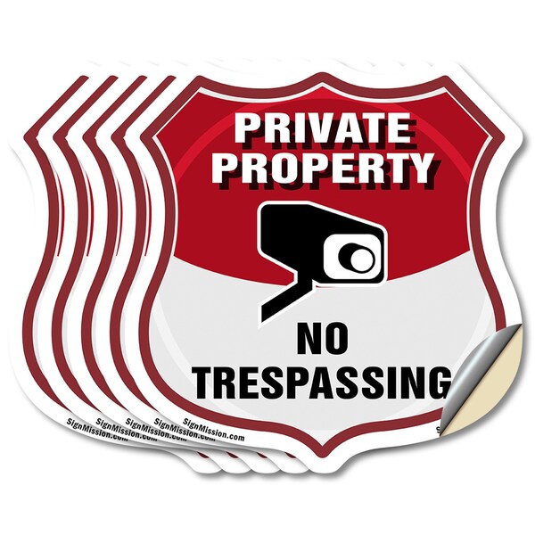 Signmission Private Property Shield Sign No Trespass, 6 inch X 6 inch, Vinyl Decal, 5PK SHI-D-5PACK-6-448 - main