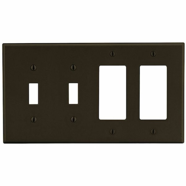 Hubbell Wiring Device-Kellems Wallplate, 4-Gang, 2) Toggle 2) Decorator, Brown P2262 - main