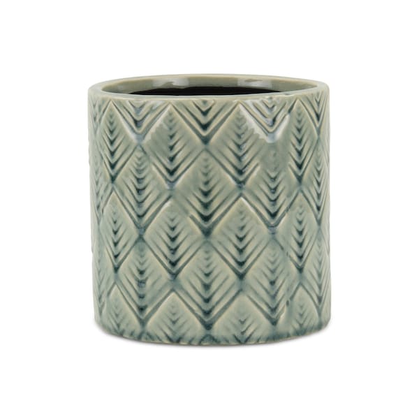 Homeroots 6in Green Geometric Ceramic Indoor Outdoor Round Pot Planter 487425 - main