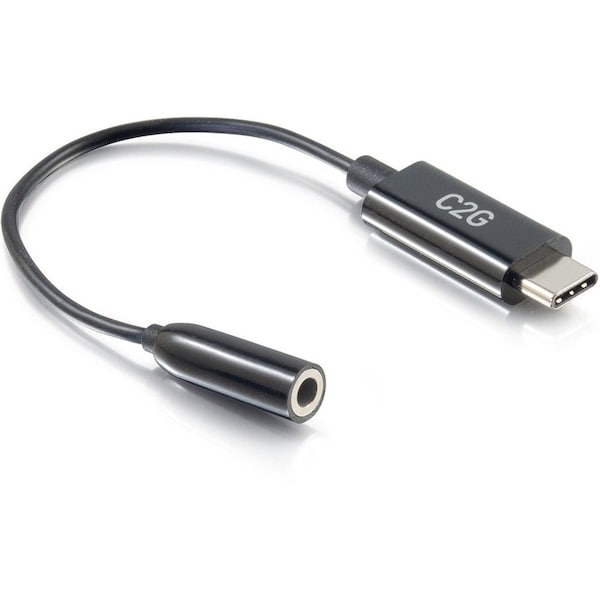 C2G USB-C to AUX Adapter Converter - 3.5mm, Supports High Resolution Audio, Black 54426 - main