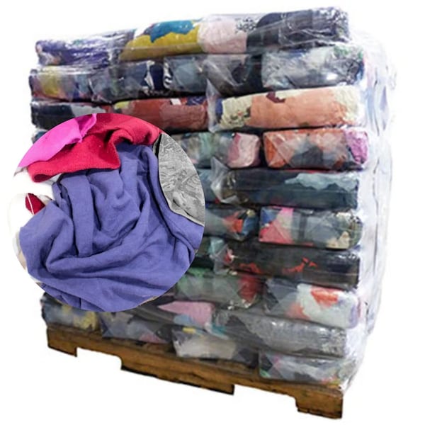Supremeplus Recycled Color Linen Mixed Material Cleaning Rags, 960 lbs. Pallet, 96 x 10 lbs. Bags, 96PK SP-9084 - main