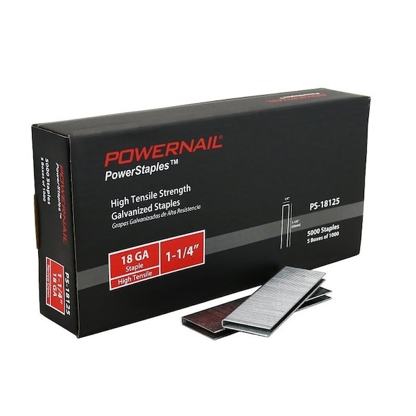 Powernail PowerStaples PS18125 Fine Wire Staple, 1/4 in W Crown, 1-1/4 in L Leg, 18 ga, Carbon Steel PS18125-6PK - main