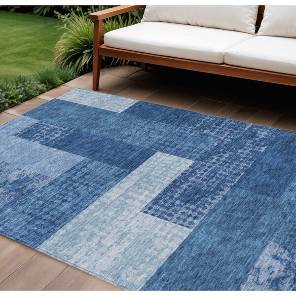 Homeroots 8' X 10' Navy Blue And Sky Blue Geometric Washable Indoor Outdoor Area Rug 612451 - main