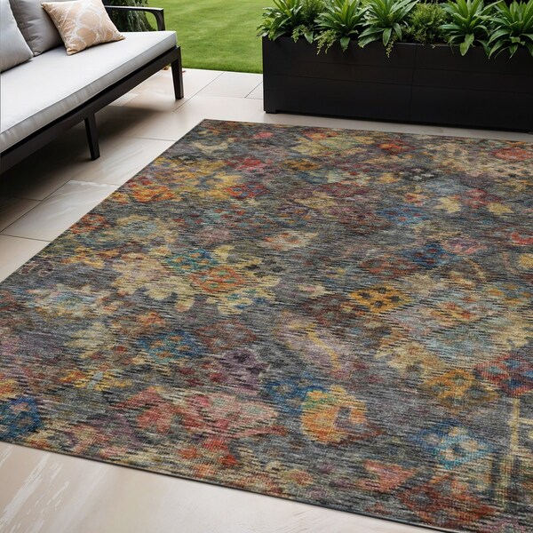 Homeroots 5' X 8' Gray Green And Terra Cotta Floral Washable Indoor Outdoor Area Rug 604157 - main
