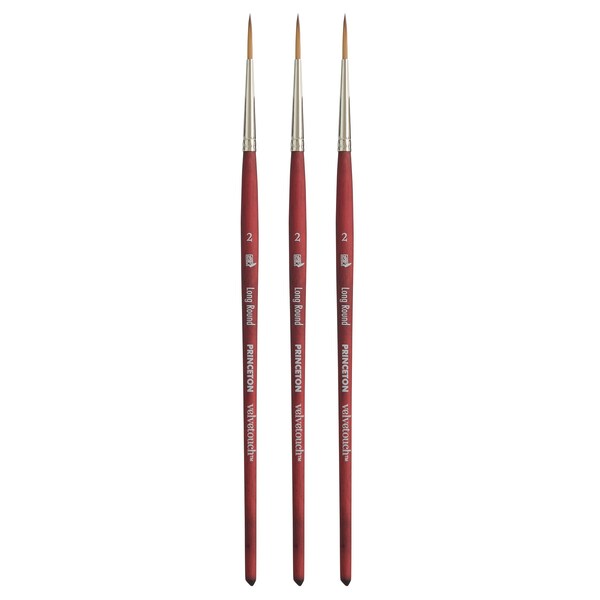Princeton Velvetouch Long Round Brush, Synthetic Bristles, Short Handle Mixed Media Paintbrush, Size 2, 3PK P3950LR2 - main