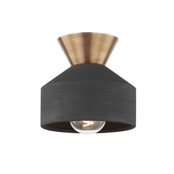 Troy Lighting Covina 1 Light Flush Mount 7.75 In. Patina Brass C9808-PBR/CBK - main