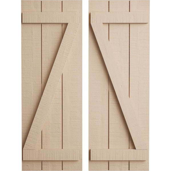 Ekena Millwork Rustic Three Board Joined Board-n-Batten Rough Cedar Faux Wood Shutters w/Z-Board, 16 1/2W x 76H, PR SHUBJZ16X76RCPR - main