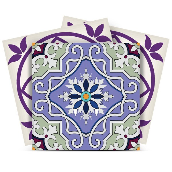 Homeroots 8" X 8" Vintage Purple And Taupe Mosaic Peel And Stick Removable Tiles 390882 - main