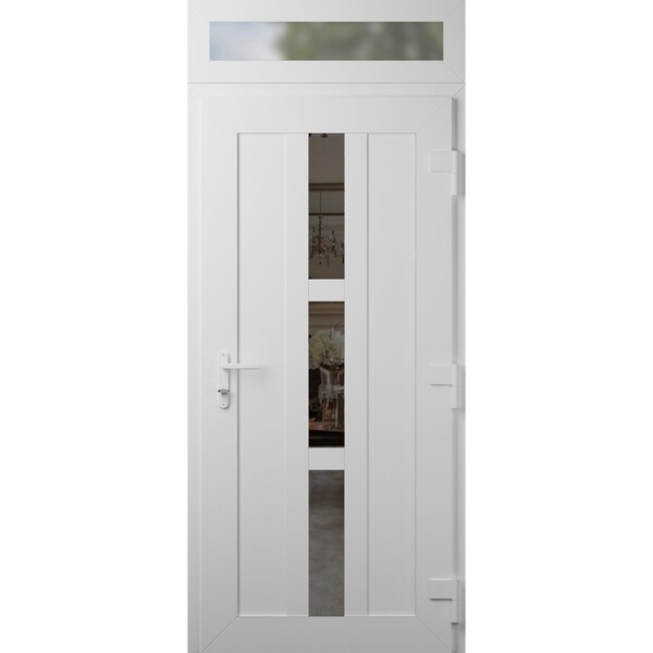 Vdomdoors Front Exterior Prehung Metal-Plastic Door Frosted Glass / MANUX 8112 White Silk / Office Commercial MANUX8112EXD-WS-W32-H80+16-LH-I - main