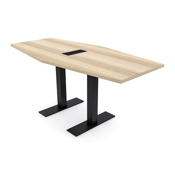 Skutchi Designs 6ft Conference Table With Power Unit | 6 Person Modular Hexagon Meeting Table | Harmony Series HAR-HEX.IR-36X72-T.BK-K525-EBLK - main