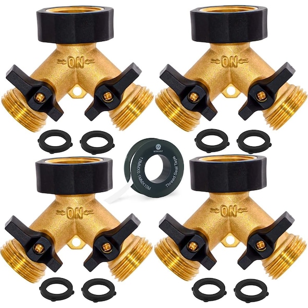Morvat Heavy Duty Brass & Rubber 2 Way Garden Hose Y Splitter, 4PK MOR-RG-BCONNECTOR-2-4PACK-A - main