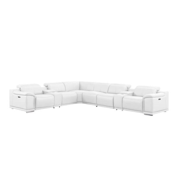 Homeroots White Leather Modular L Shaped Eight Piece Corner Sectional With Console 643923 - main