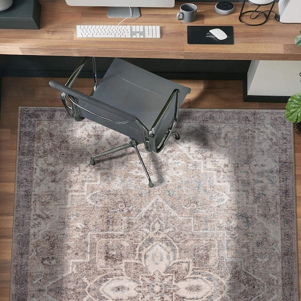World Rug Gallery Beige Floral Medallion Washable Rug - Low Pile, Non-Slip 4 ft x 6 ft WR174BEIGE4X6 - main