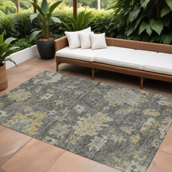 Homeroots 10' X 14' Gray And Charcoal Floral Washable Indoor Outdoor Area Rug 604131 - main