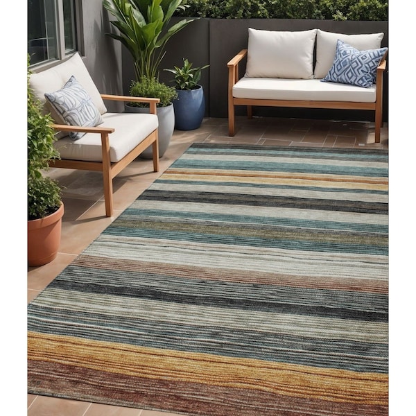 Homeroots 5' X 8' Beige Gold And Brown Striped Washable Indoor Outdoor Area Rug 618251 - main