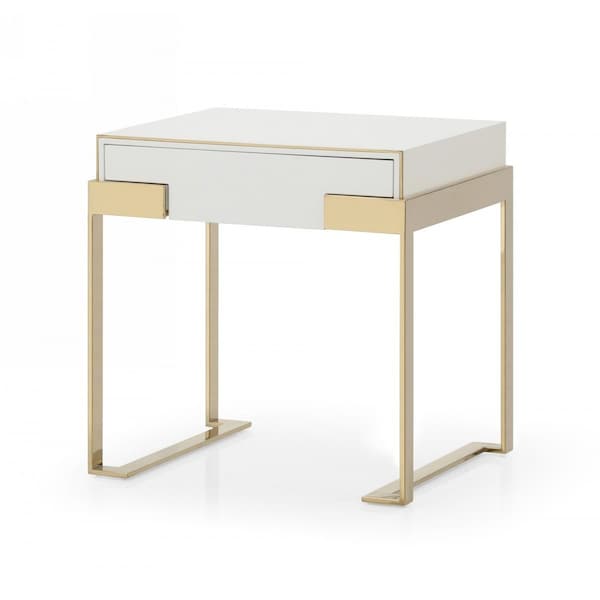 Homeroots 24" Champagne Gold and White One Drawer Nightstand 491588 - main