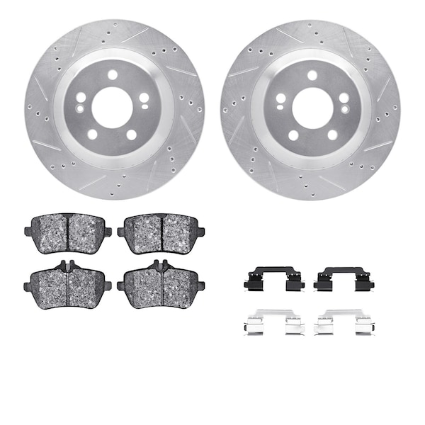 Dynamic Friction Co DFC Rotors-Drilled & Slotted-Silver w/ EURO 5000 Ceramic Brake Pads Incl Hdw 7612-63095 - main