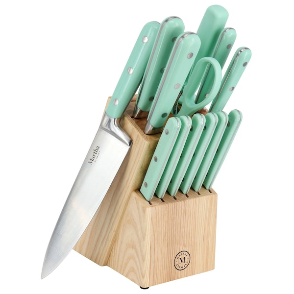 Martha Stewart Everyday 14 Piece Stainless Steel Cutlery and Wood Block Set in Mint 129060.14 - main