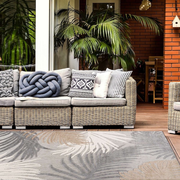 World Rug Gallery Amalfi Contemporary Tropical Floral Indoor/Outdoor Area Rug 10 ft x 14 ft Gray 8013GRAY10X14 - main