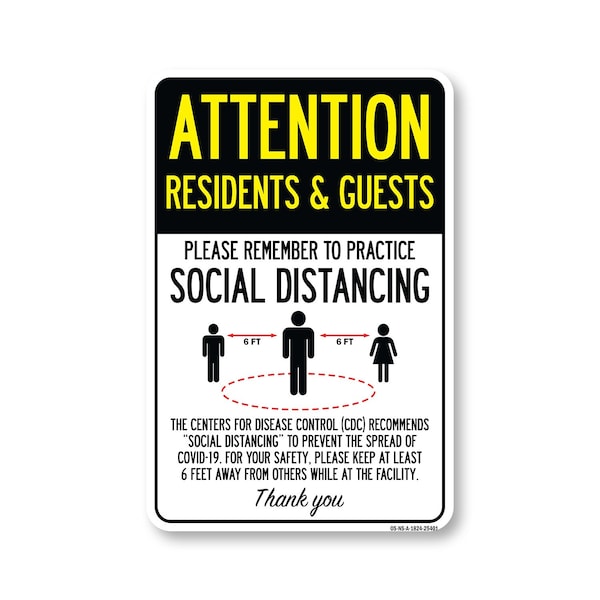 Signmission Public Safety, Residents And Guests Practice Social Distancing, 24in X 18in, OS-NS-A-1824-25401 OS-NS-A-1824-25401 - main