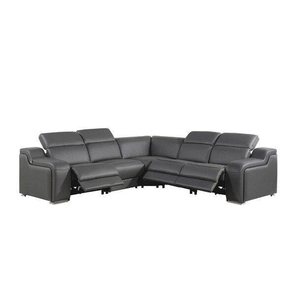Homeroots Dark Gray Italian Leather Power Reclining L Shaped Five Piece Corner Sectional 544981 - main