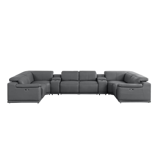 Homeroots Battleship Gray Leather Power Reclining U Shaped Eight Piece Corner Sectional With Console 643927 - main