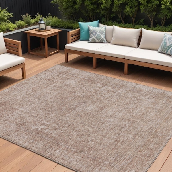 Homeroots 10' X 14' Copper And Beige Abstract Washable Indoor Outdoor Area Rug 616009 - main