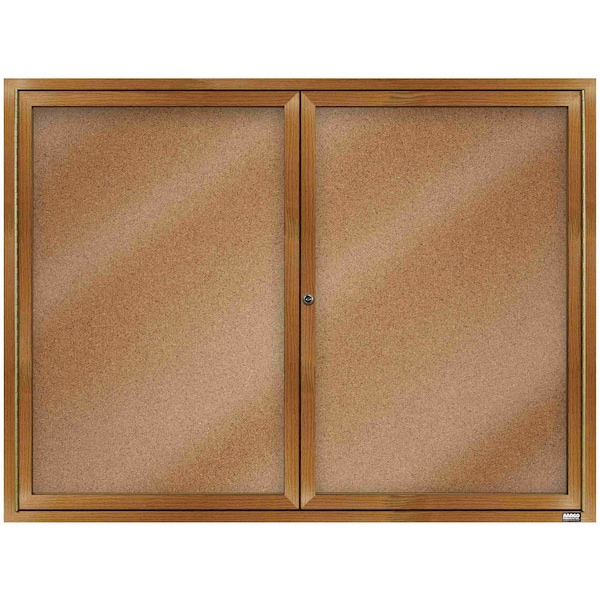 Aarco Enclosed Natural Pebble Grain Cork Bulletin Board w/ Oak Wood Look Finish Al Frame, 36''Hx48''W DCCO3648R - main