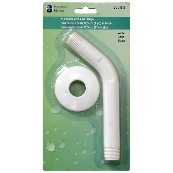 Boston Harbor Shower Arm with Flange, 1214 NPT in Connection, Threaded, 7 in L, Plastic B1140WH - main