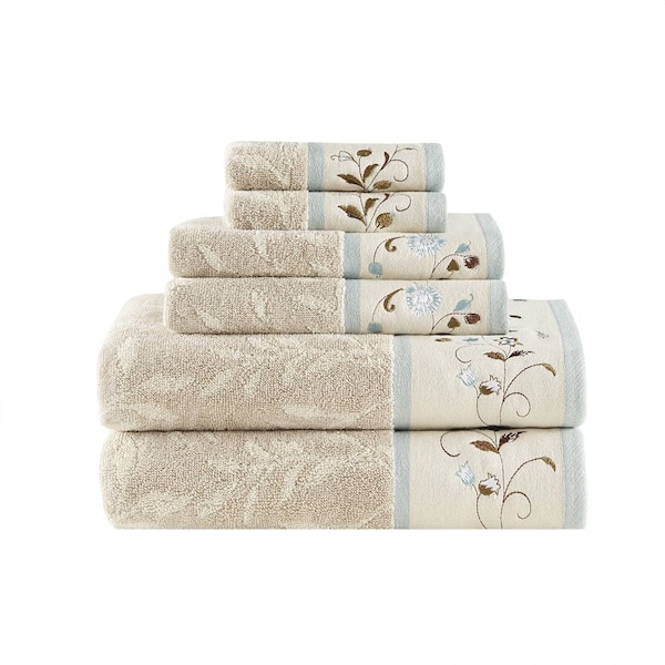 Homeroots Set of Six Cream Cotton Jacquard Towel Set, 6PK 712112 - main