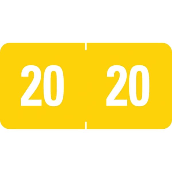 Smead YEARLY END TAB FILE FOLDER LABELS, 20, 0.5 X 1, YELLOW, 25/SHEET, 10PK 67920 - main