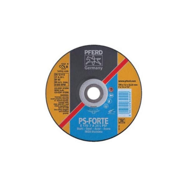 Pferd Depressed Center Wheel, 7 in Dia, 1/4 in Thick, 5/8 Arbor, 24 Grit, Grade L, 10PK 419-61006 - main