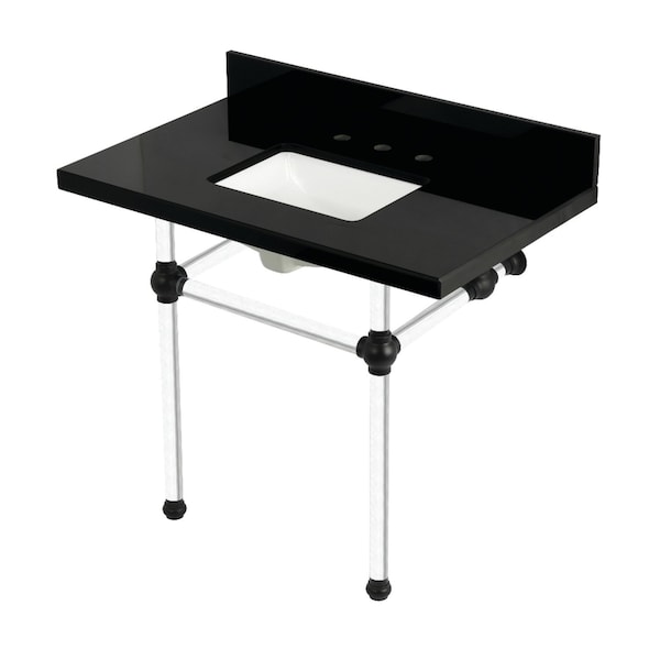 Kingston Brass 36" Black Granite Console Sink with Acrylic Legs, 8-Inch, 3-Hole, Black Granite/Matte Black KVPK3630KASQ0 - main