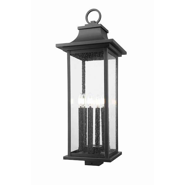 Z-Lite Tiberius 6 Light Outdoor Post Mount Fixture, Black/Clear Seedy, 12 In W x 34 In H 5017PHXLS-BK - main