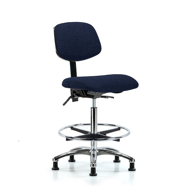 Blue Ridge Ergonomics Chair, Fabric, Hi Bench, Chr CF Glides, Nav, No Arms, 26" to 35-1/2" Height, Dark Blue BR-FHBCH-CR-T0-A0-CF-RG-F45 - main