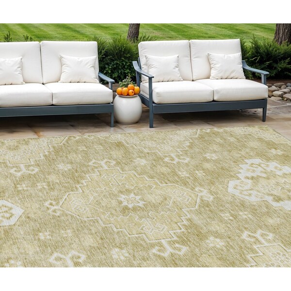Homeroots 8' X 10' Wheat Gold And Ivory Medallion Washable Indoor Outdoor Area Rug 589059 - main