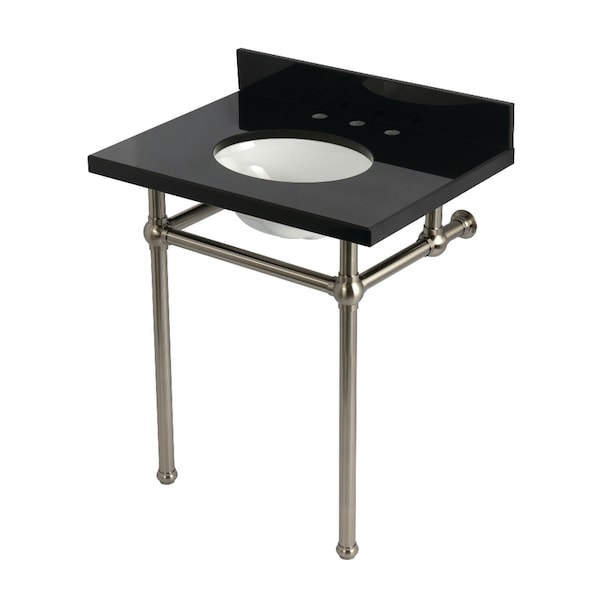 Kingston Brass 30" Black Granite Console Sink with Brass Legs, 8-Inch, 3-Hole, Black Granite/Brushed Nickel KVPK30KB8 - main