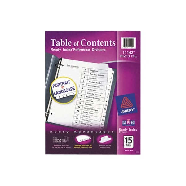 Avery Dividers, Index, Ready, 1-15 15PK AVE11142 - main