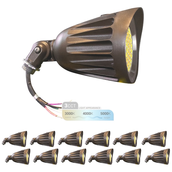 Nuwatt 25W Bronze LED Bullet Light 3000K/4000K/5000K 3CCT IP65 Outdoor Waterproof Lighting, 12PK NW-BLT-25W-3CT-KN-BZ-12P - main
