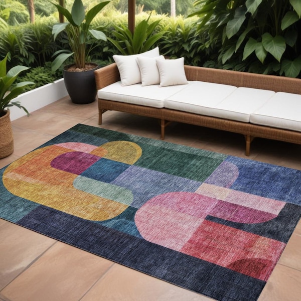 Homeroots 10' X 14' Green Copper And Pink Abstract Washable Indoor Outdoor Area Rug 604481 - main