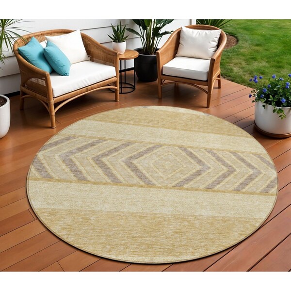 Homeroots 8' Gold Taupe And Beige Round Southwestern Washable Indoor Outdoor Area Rug 613905 - main
