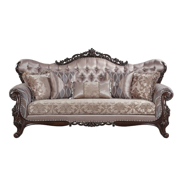 Homeroots 92" Champagne Imitation Silk Damask Sofa And Toss Pillows 491292 - main