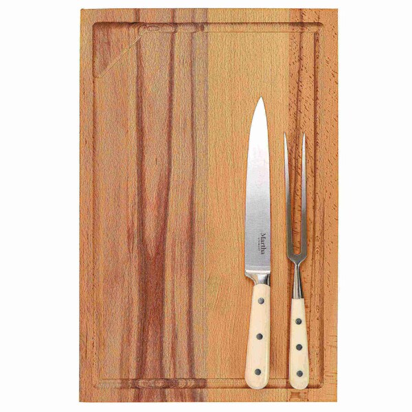 Martha Stewart Goswell 3 Piece Carving Board and Cutlery Set in Cream 130032.03 - main