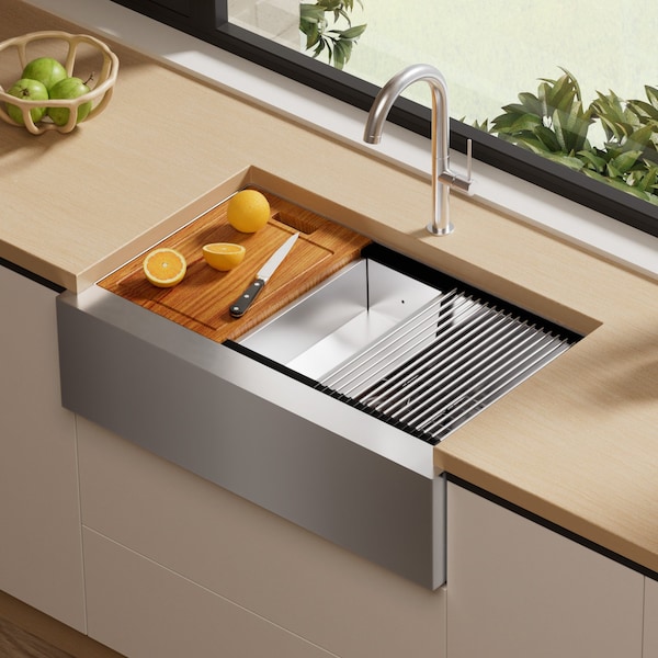 Tecasa 33 in. Undermount Single Bowl 16-Gauge Stainless Steel Workstation Kitchen Sink and Bottom Grid Included DUFL-PWW230 - main
