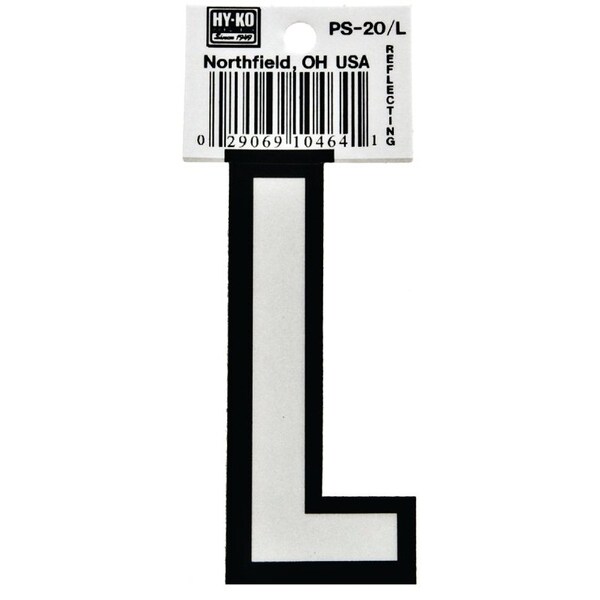 Hy-Ko Reflective Letter, Character: L, 3-1/4 in H Character, Black/White Character, Vinyl PS-20/L - main