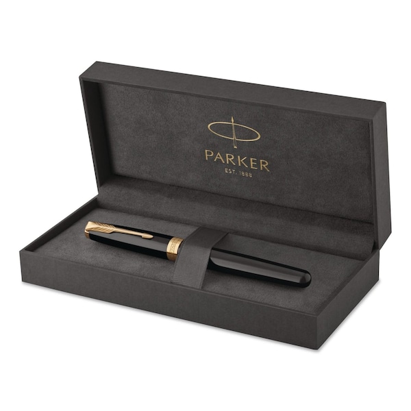 Parker Sonnet Fountain Pen with Gift Box, Medium Fountain Nib, Black Ink, Black/Gold Barrel 1931495 - main