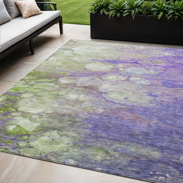 Homeroots 5' X 8' Purple Lilac And Artichoke Green Abstract Washable Indoor Outdoor Area Rug 582177 - main