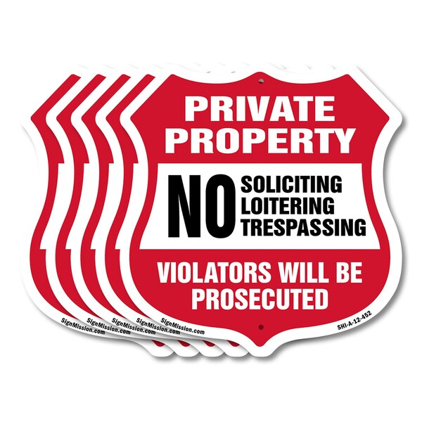 Signmission Private Property Shield Sign No Soliciti, 12 inch X 12 inch, Aluminum Metal Sign, 5PK SHI-A-5Pack-12-452 - main