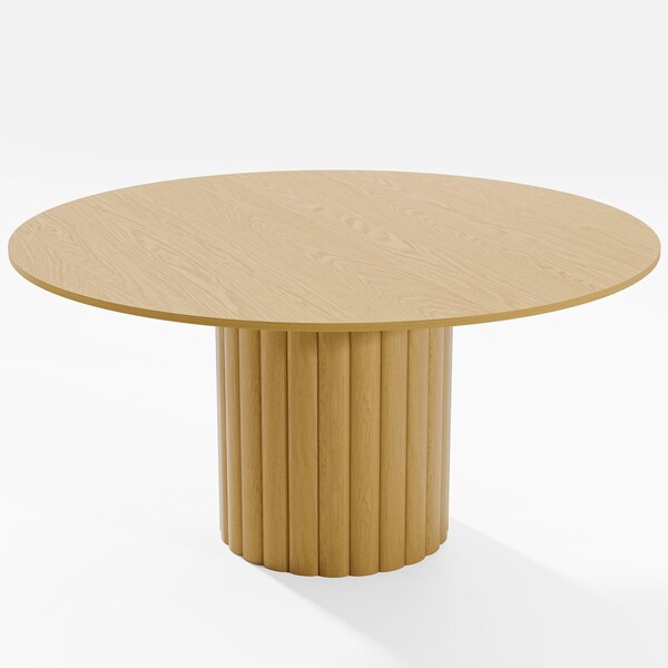 Homeroots 60" Brown Solid Wood Pedestal Base Round Top Dining Table 720990 - main